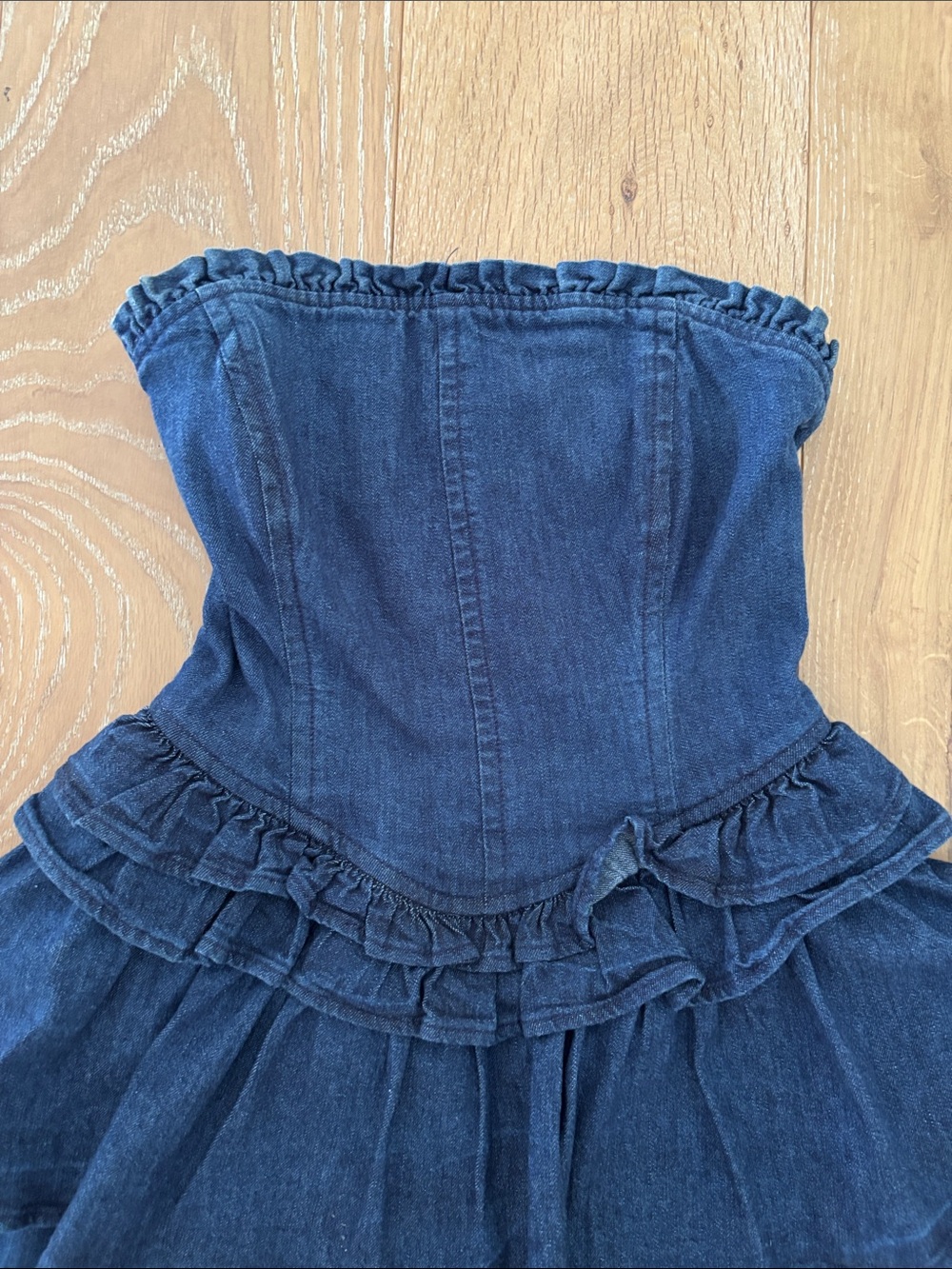 Gap- Love Shack Facy Strapless Tiered Denim Mini Dress - Blue - Picture 6 of 10
